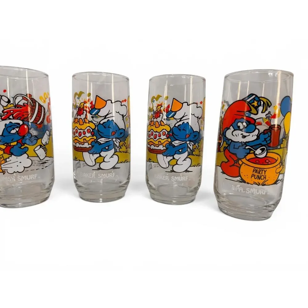 Vintage 1983 Smurf Drinking Glass Lot of 7 Peyo Wallace Berrie Baker Papa Clumsy